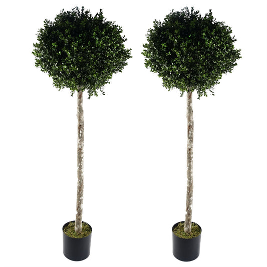 Pair of 140cm Large Buxus Ball Artificial Topiary Trees – UV Resistant for Outdoor Display
