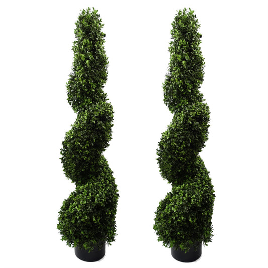 Pair of 120cm Medium Spiral Buxus Artificial Topiary Trees – UV Resistant for Outdoor Display Set