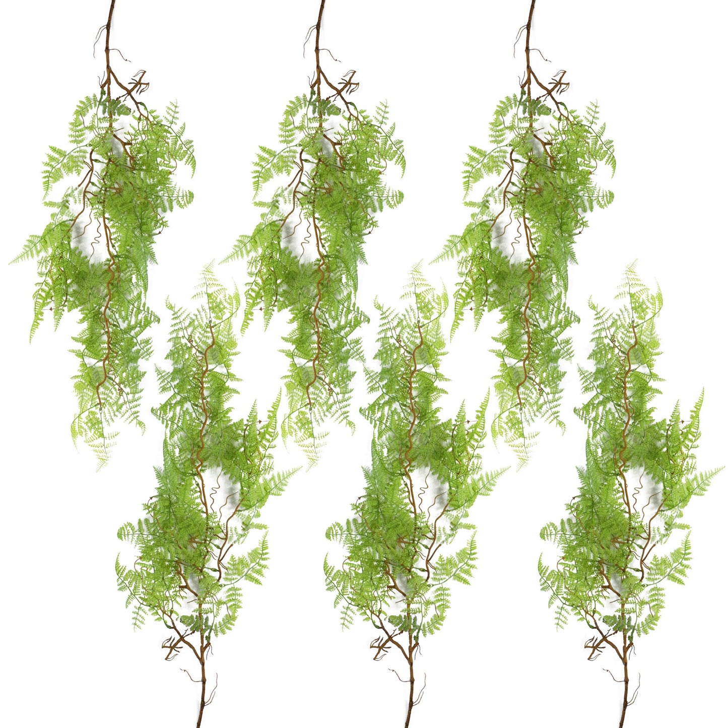 6 x 100cm Large Artificial Hanging & Trailing Maidenhair Fern – Realistic Light Green Faux Plants