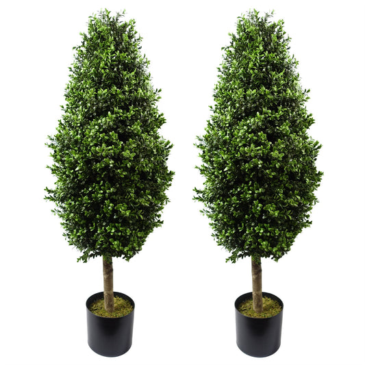 Pair of 120cm Medium Buxus Ball Cone Artificial Trees – UV Resistant Outdoor Topiary Set
