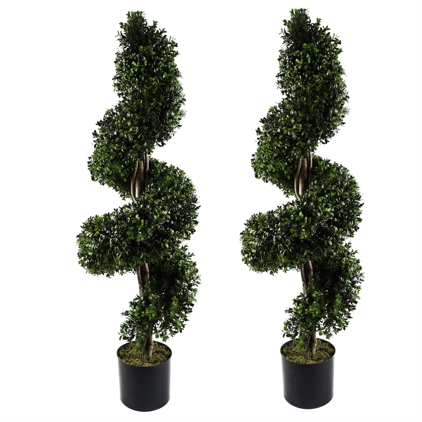 Pair of 120cm Medium Spiral Buxus Artificial Trees – UV Protected Outdoor Topiary Set