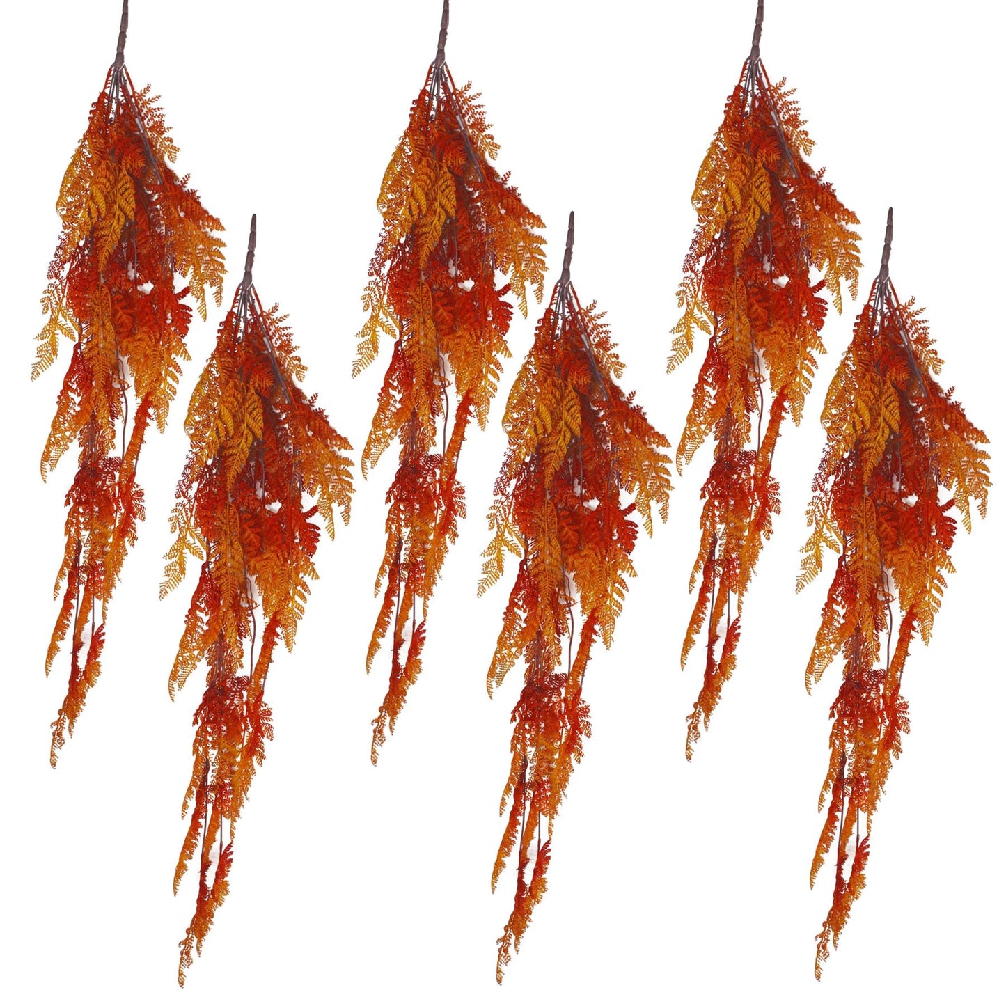 6 x 100cm Large Artificial Hanging & Trailing Maidenhair Fern Plants – Autumn Orange