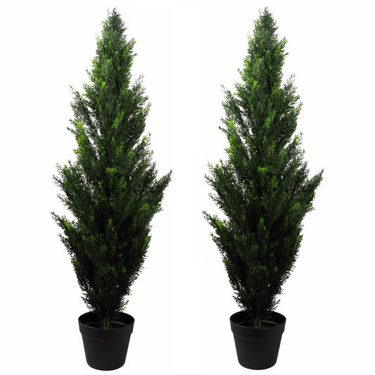 Pair of 120cm Medium Artificial Cedar Cypress Topiary Trees – UV Resistant Outdoor Decorative Plants