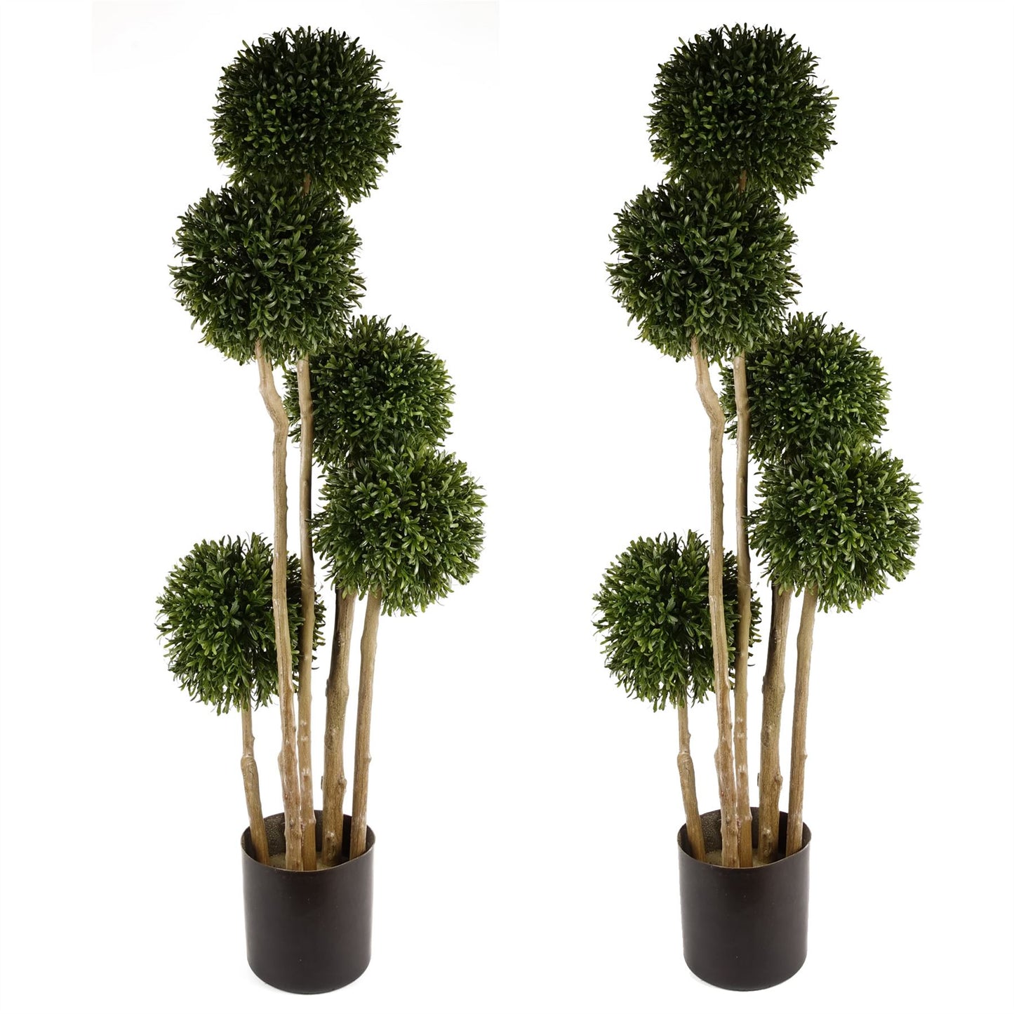 Pair of 120cm Medium Artificial Topiary Ball Trees – UV Resistant for Outdoor Display with Natural Trunks