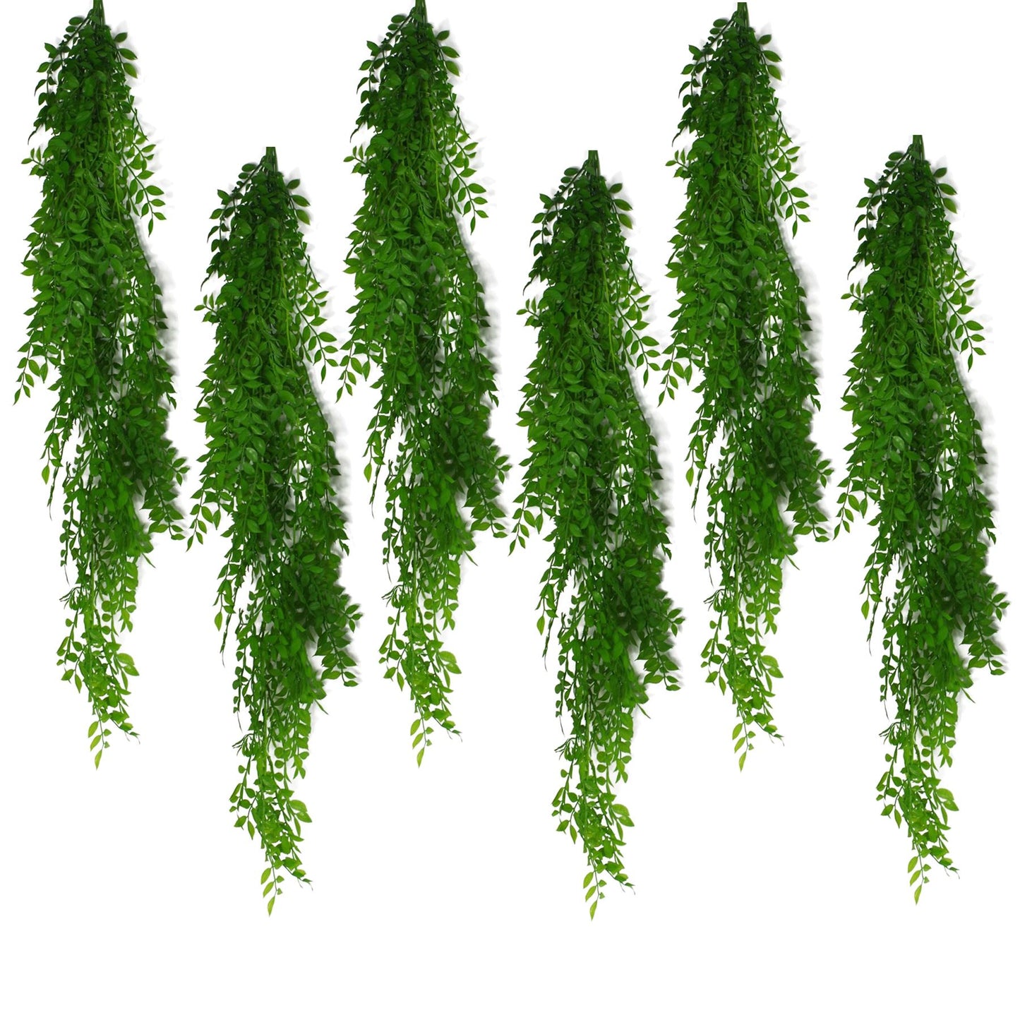 6 x 100cm Large Artificial Hanging & Trailing String of Pearls Fern – Realistic Light Green Faux Plants