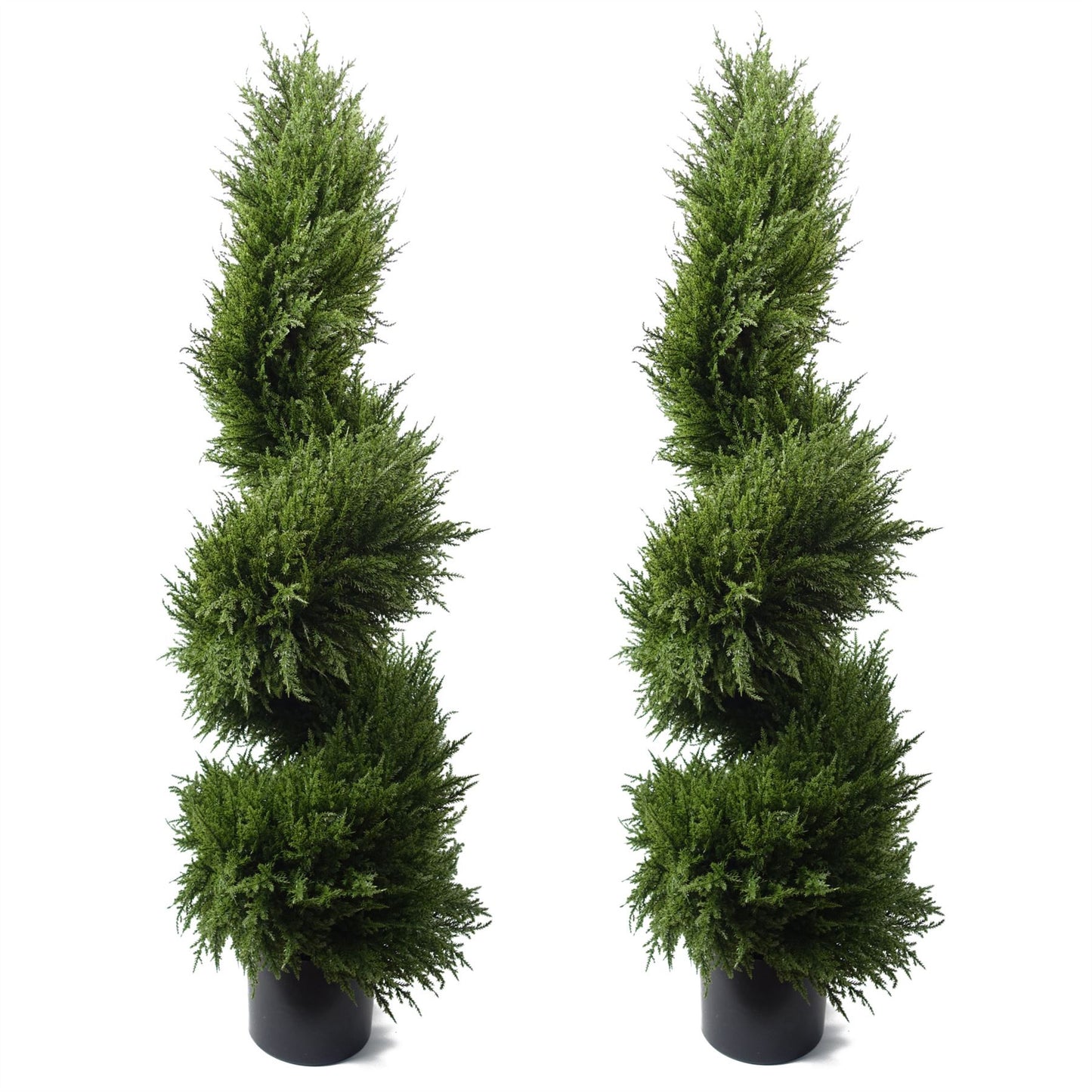 Pair of 120cm Medium Spiral Cypress Artificial Trees – UV Resistant Outdoor Topiary Set
