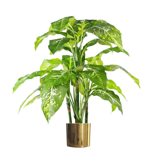 100cm Large Artificial Aglaonema Plant – Fox's Spotted Evergreen with Realistic Green Foliage and Gold Planter