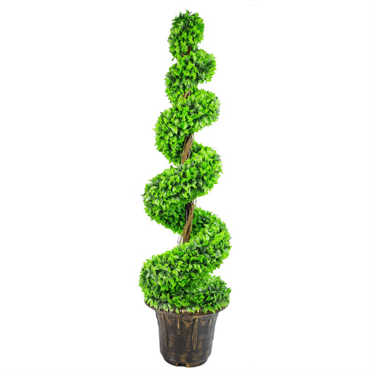 120cm Medium Artificial Green Leaf Spiral Topiary Tree with Decorative Planter