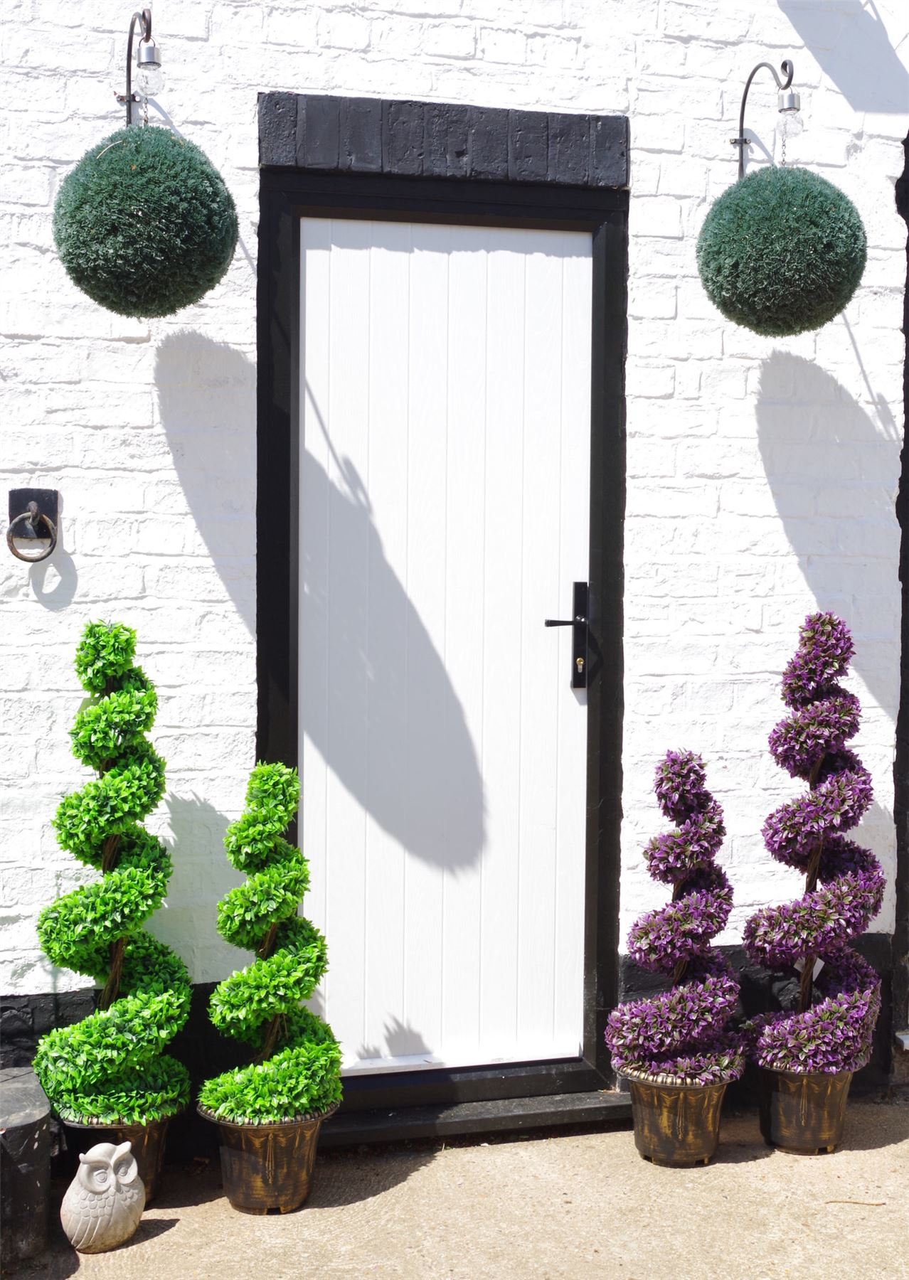 Pair of 90cm Small Artificial Green Leaf Spiral Topiary Trees with Decorative Planters