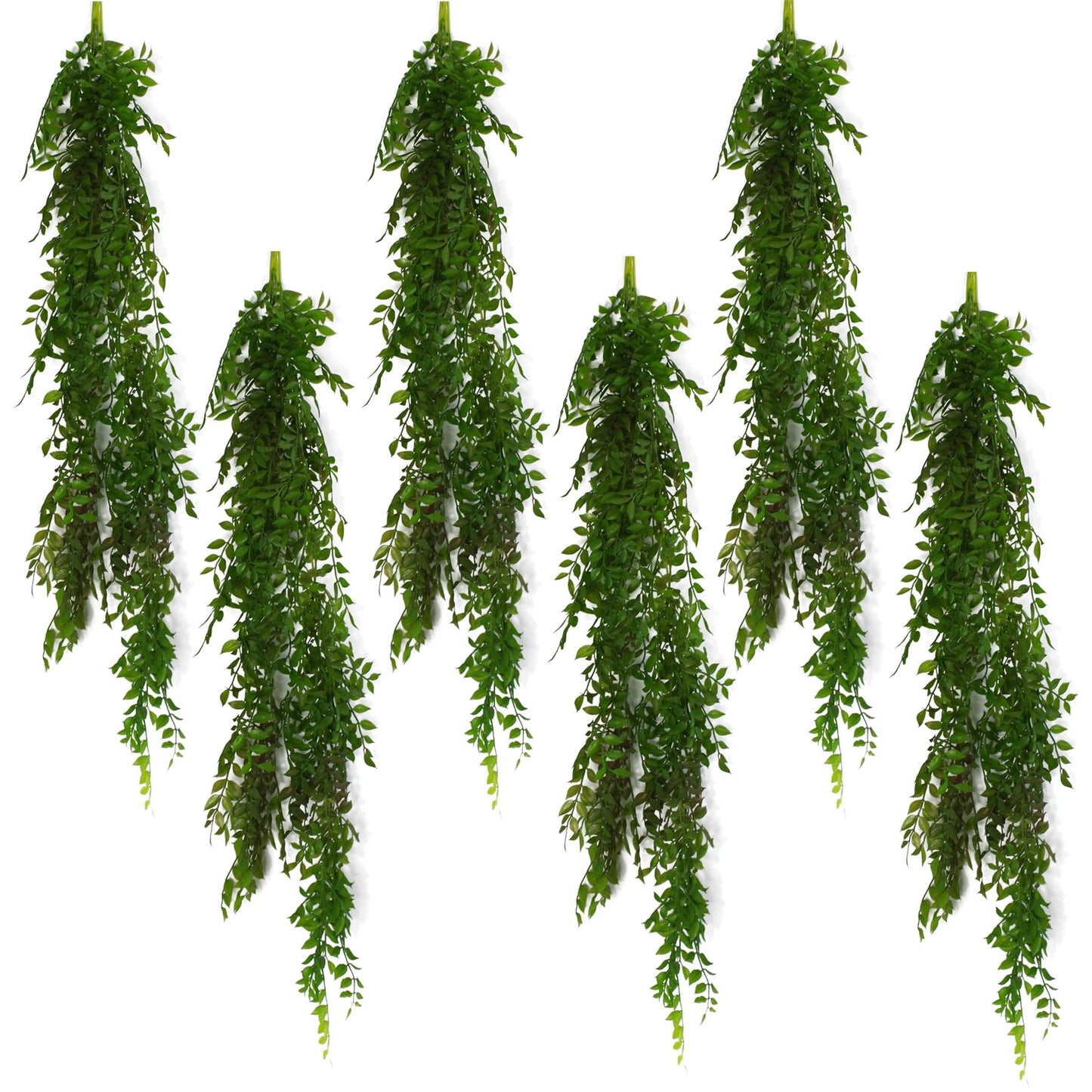 6 x 100cm Large Artificial Hanging & Trailing String of Pearls Fern – Realistic Dark Green Faux Plants