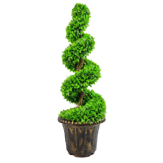 90cm Small Artificial Green Leaf Spiral Topiary Tree with Decorative Planter