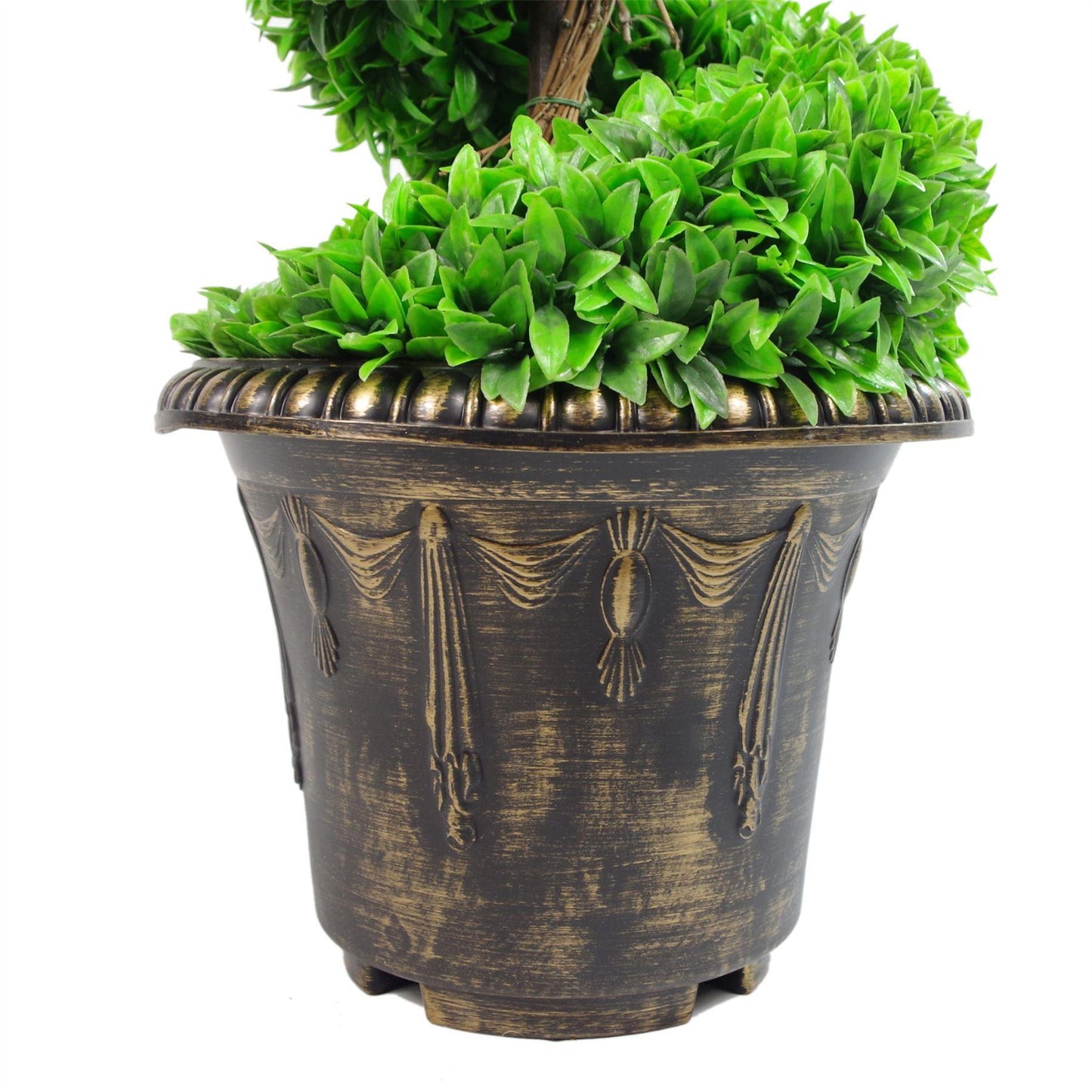 90cm Small Artificial Green Leaf Spiral Topiary Tree with Decorative Planter