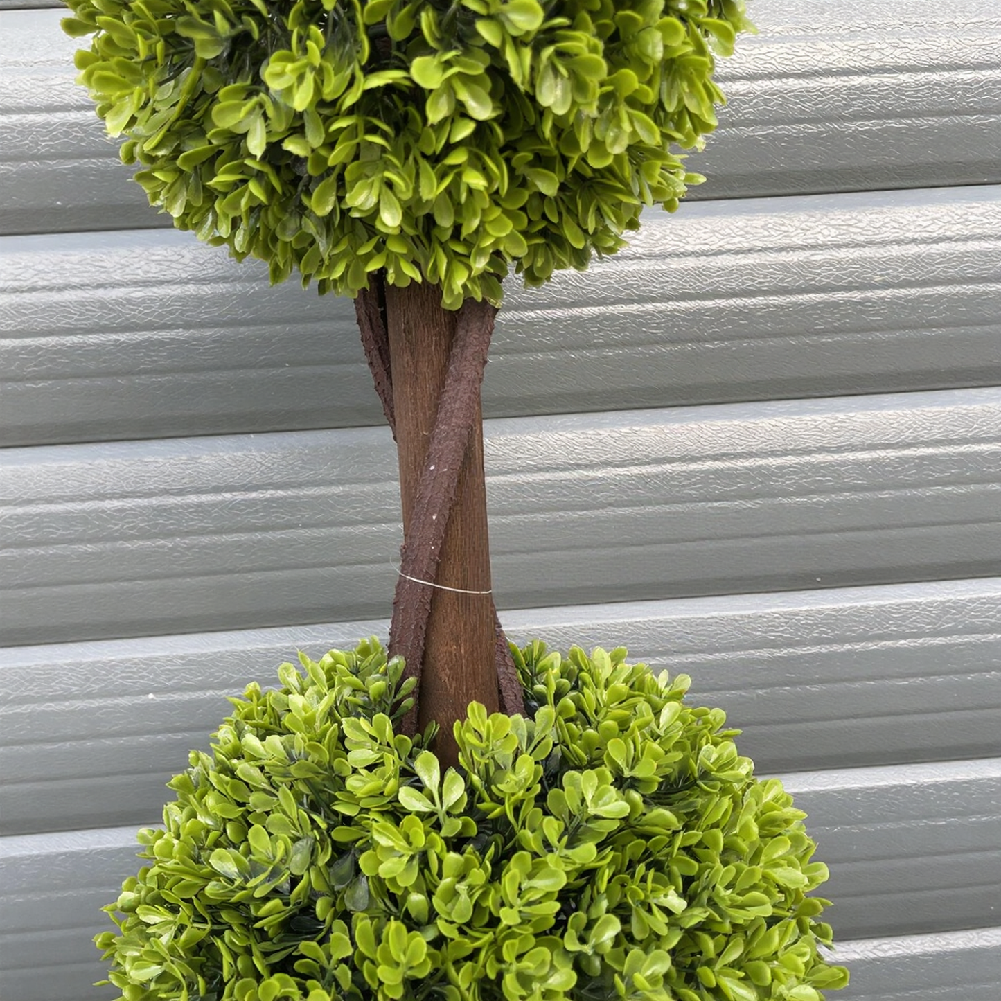Pair of 90cm Small Artificial Double Ball Topiary Trees – Faux Topiary Tree Set