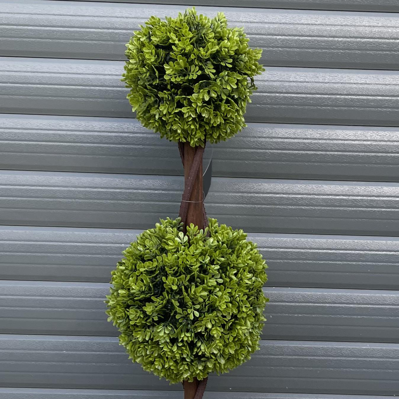 Pair of 90cm Small Artificial Double Ball Topiary Trees – Faux Topiary Tree Set