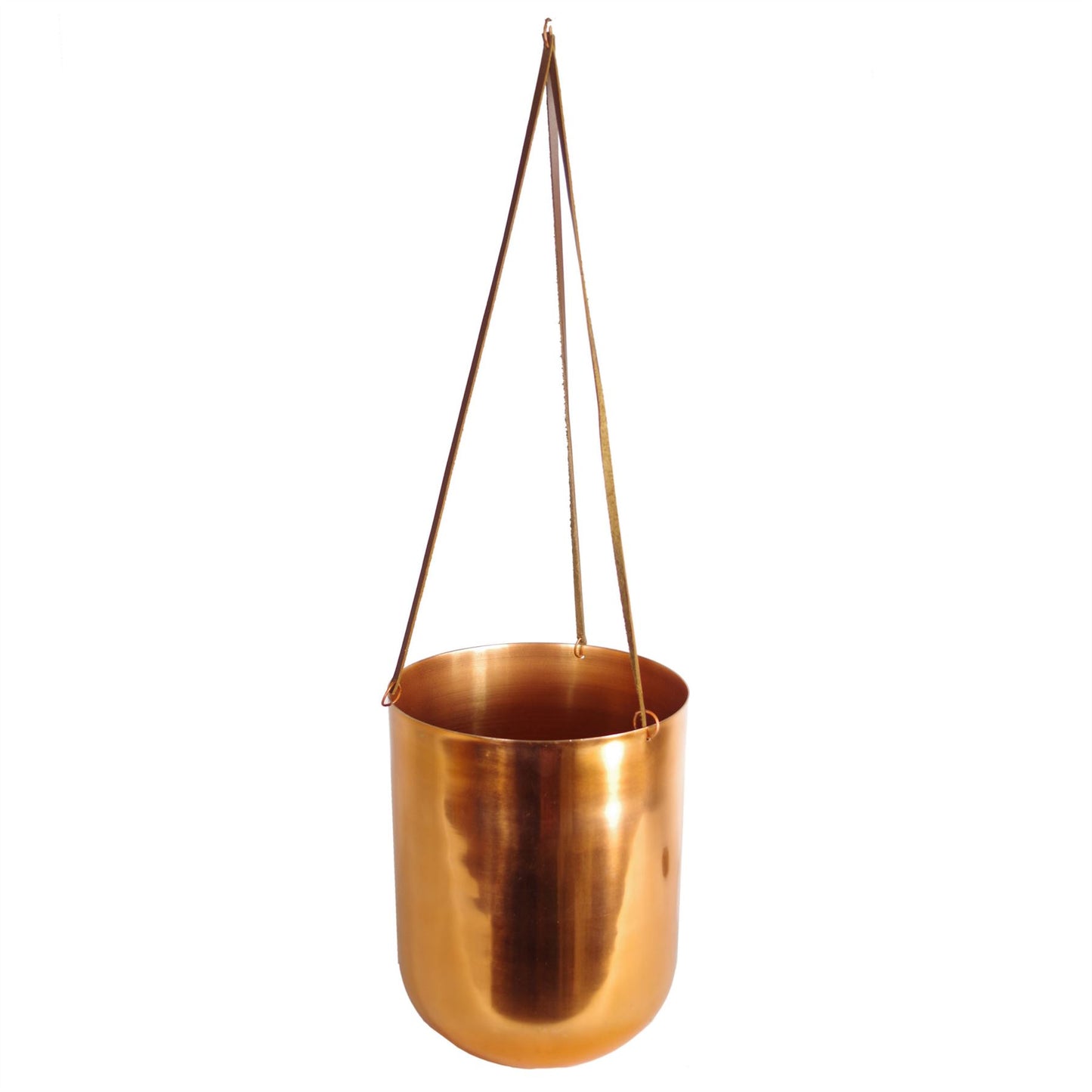 18cm x 22cm Medium Copper Hanging Planter with Leather Straps