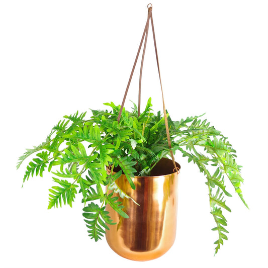 60cm Medium Artificial Hanging Fern Plant – Evergreen Design with Copper Planter