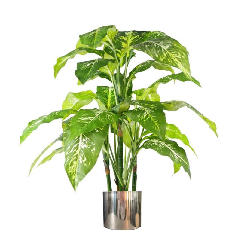 100cm Large Artificial Aglaonema Plant – Fox's Spotted Evergreen with Realistic Green Foliage and Silver Planter