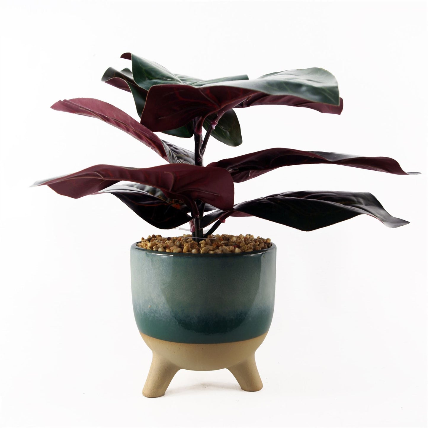 35cm Small Artificial Ficus Plant with Teal Blue Green Ceramic Planter – Stylish Indoor Plant Décor