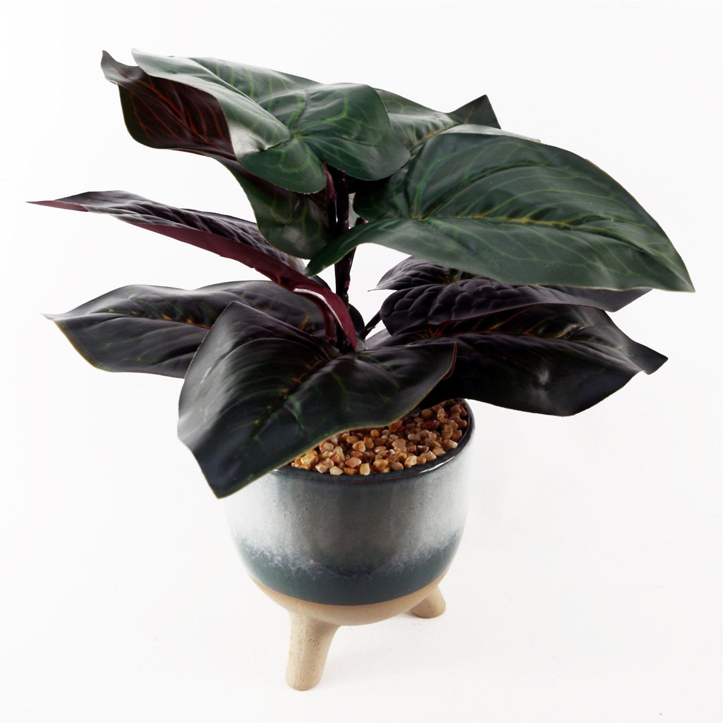 35cm Small Artificial Ficus Plant with Teal Blue Green Ceramic Planter – Stylish Indoor Plant Décor