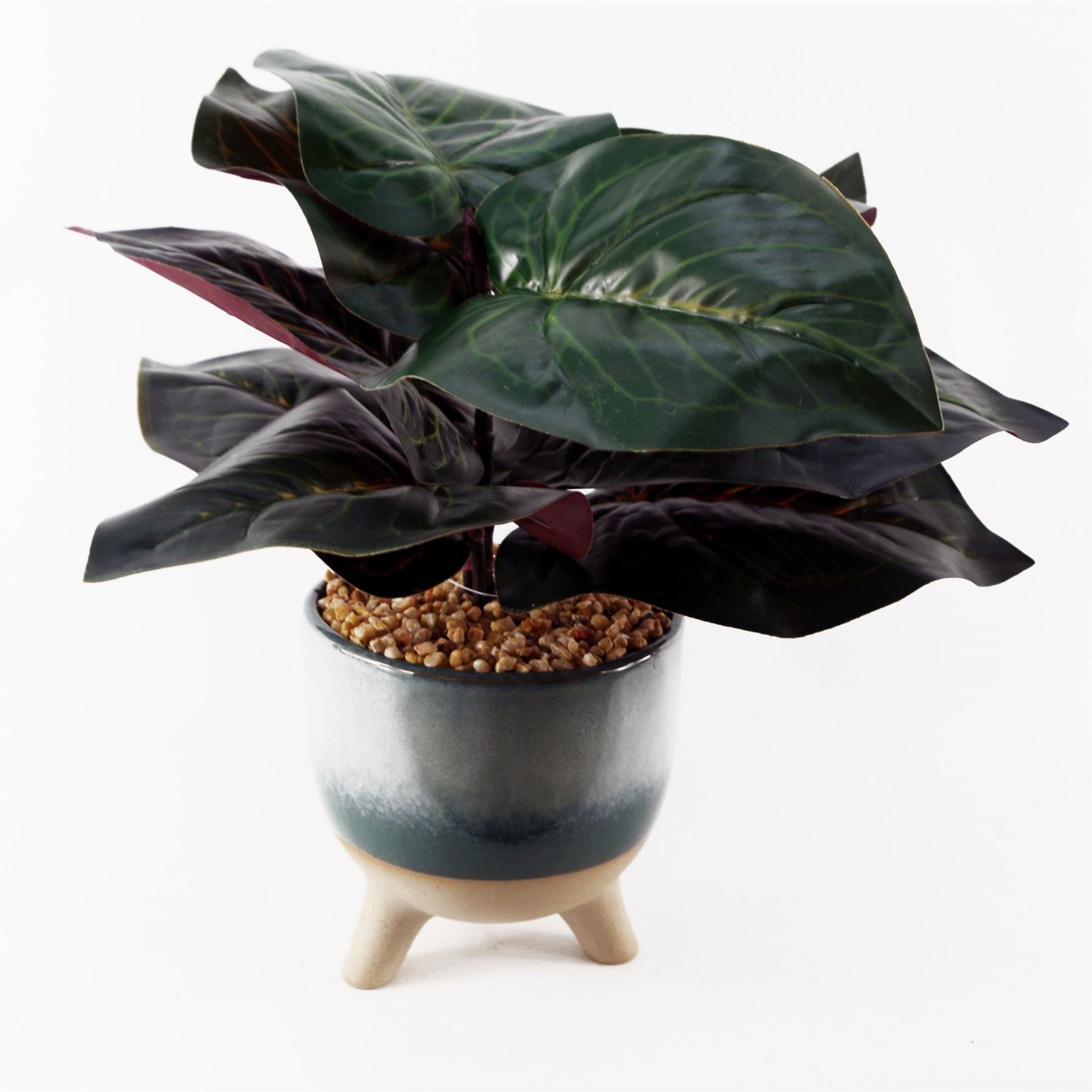 35cm Small Artificial Ficus Plant with Teal Blue Green Ceramic Planter – Stylish Indoor Plant Décor