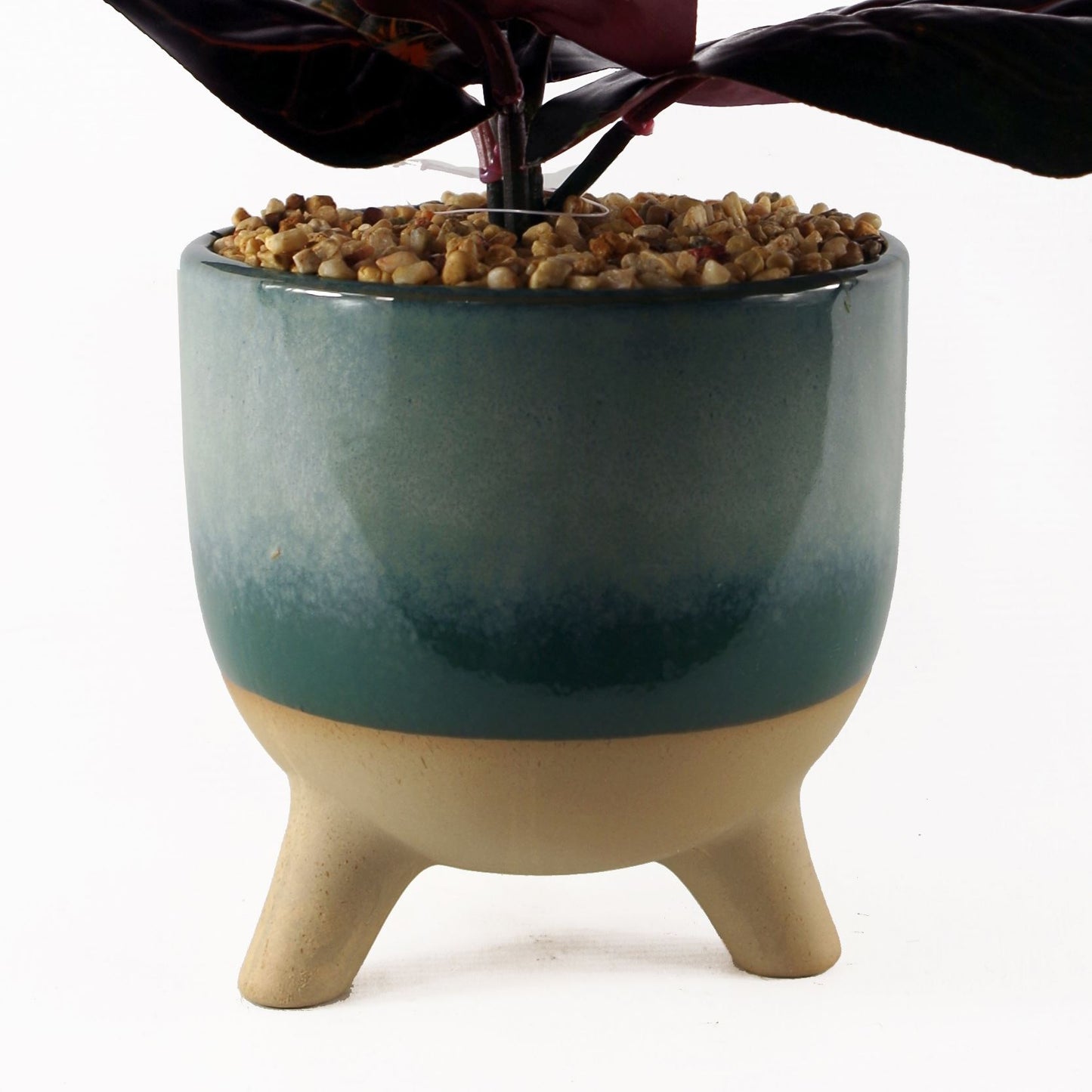 35cm Small Artificial Ficus Plant with Teal Blue Green Ceramic Planter – Stylish Indoor Plant Décor