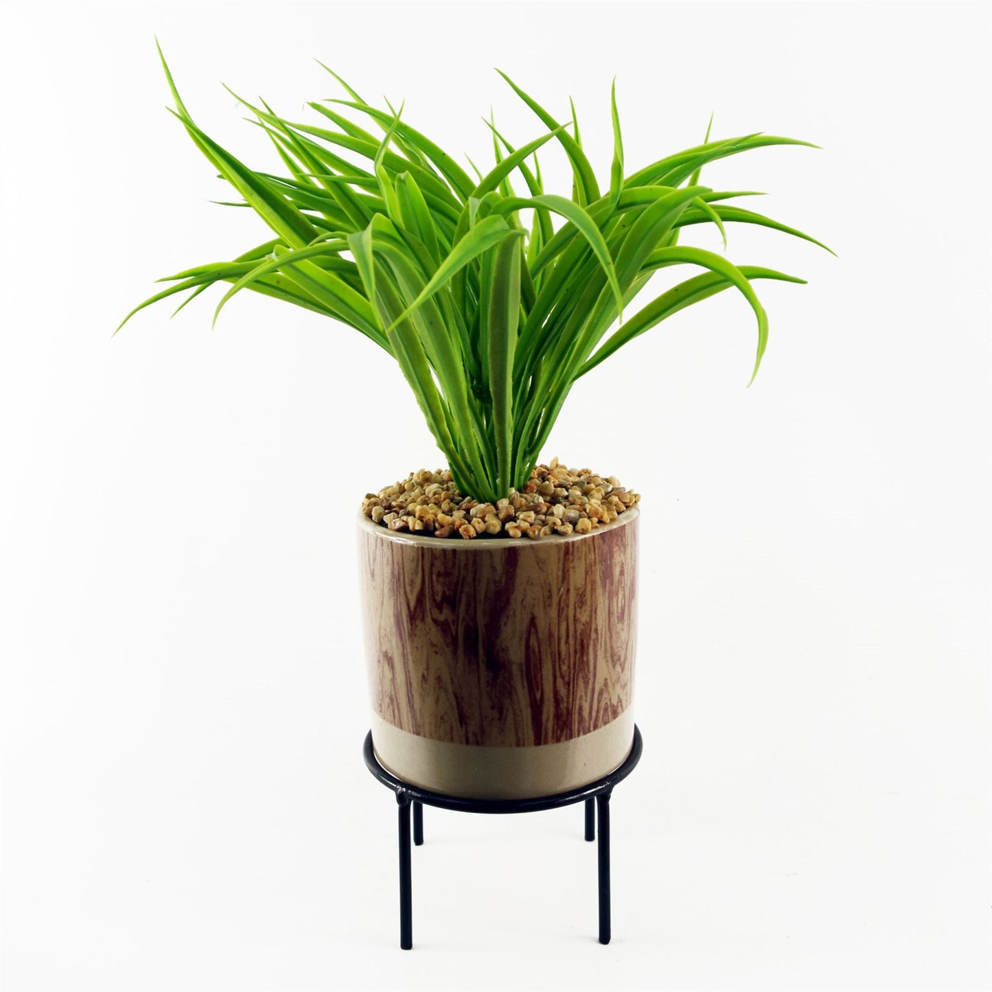 35cm Small Artificial Grass Plant with Ceramic Pot & Metal Stand