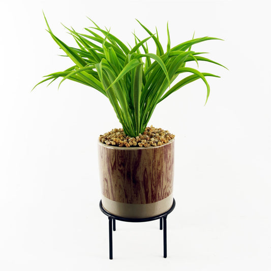 35cm Small Artificial Grass Plant with Ceramic Pot & Metal Stand
