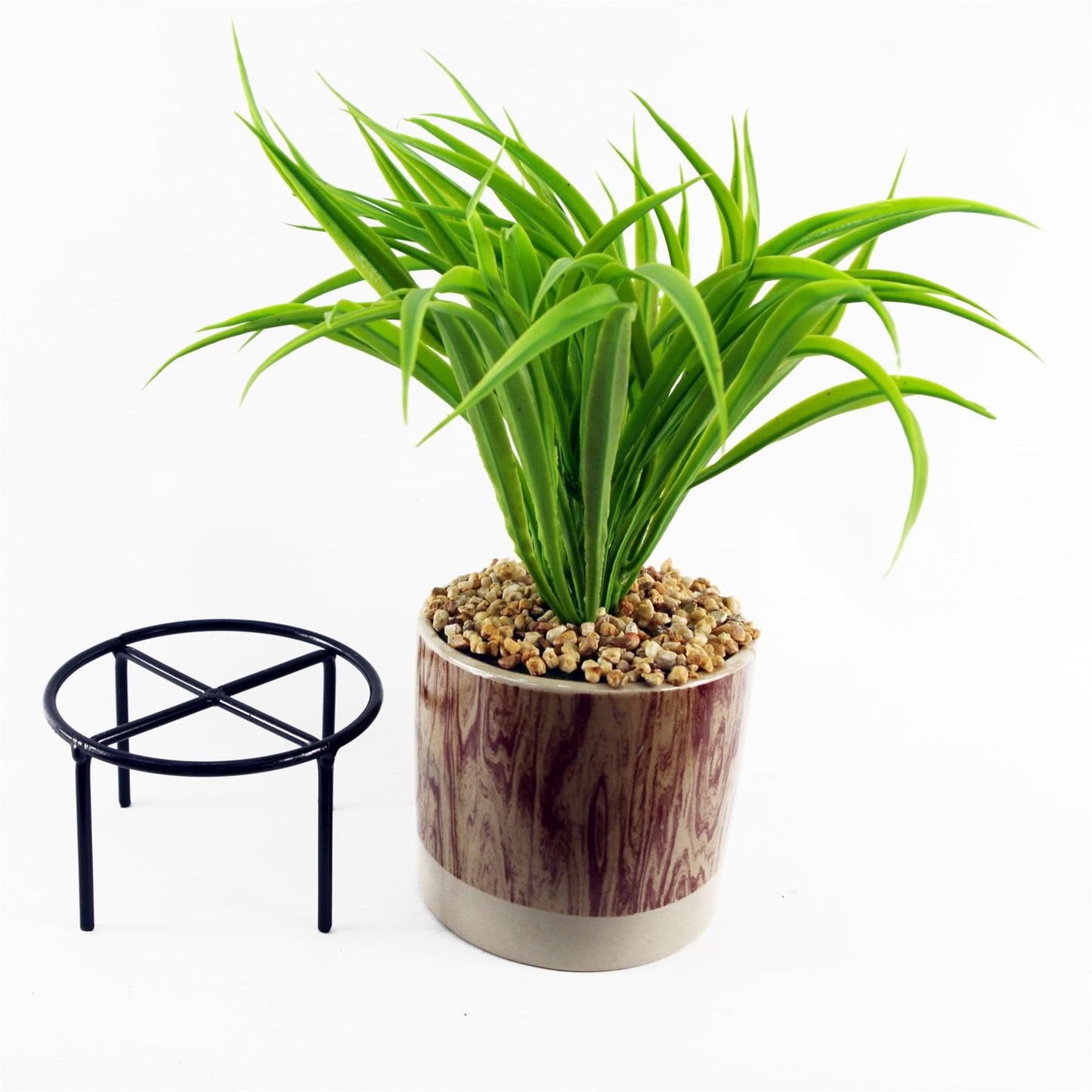 35cm Small Artificial Grass Plant with Ceramic Pot & Metal Stand