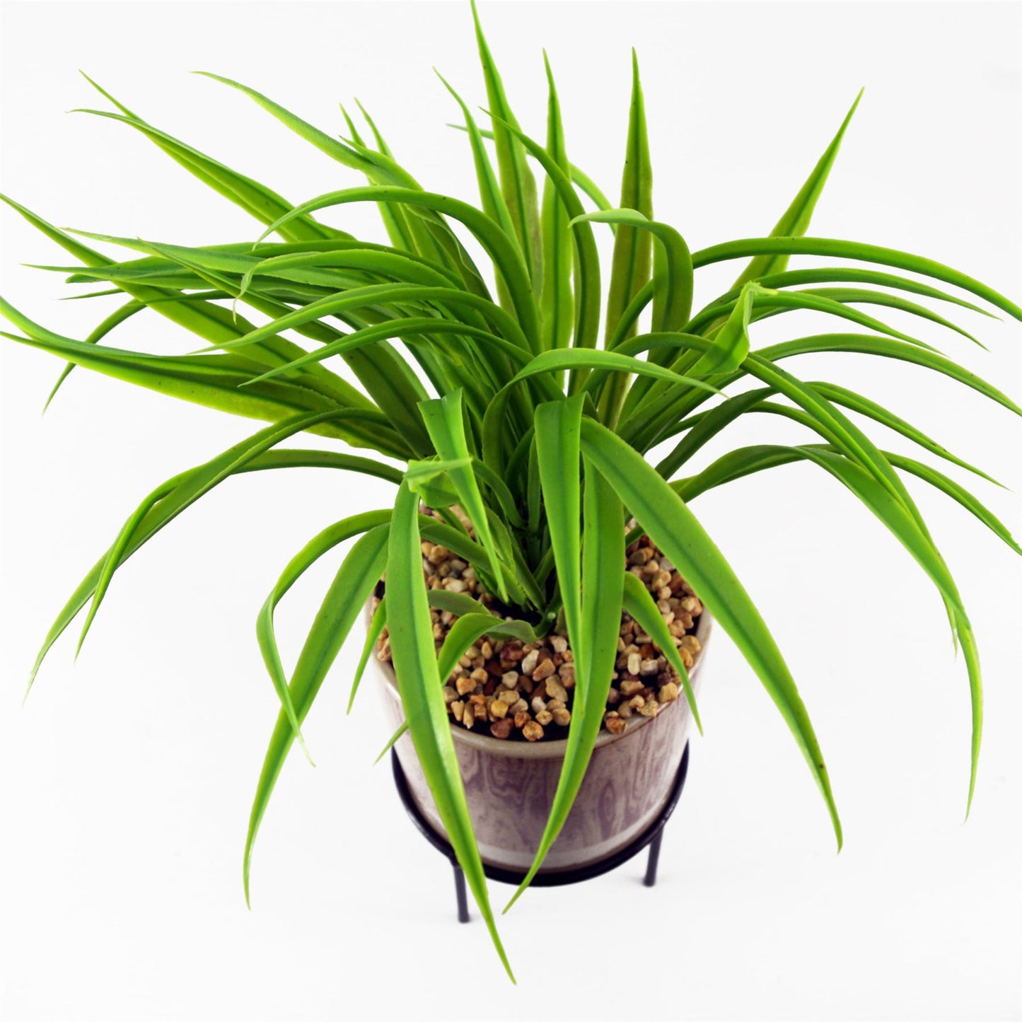 35cm Small Artificial Grass Plant with Ceramic Pot & Metal Stand