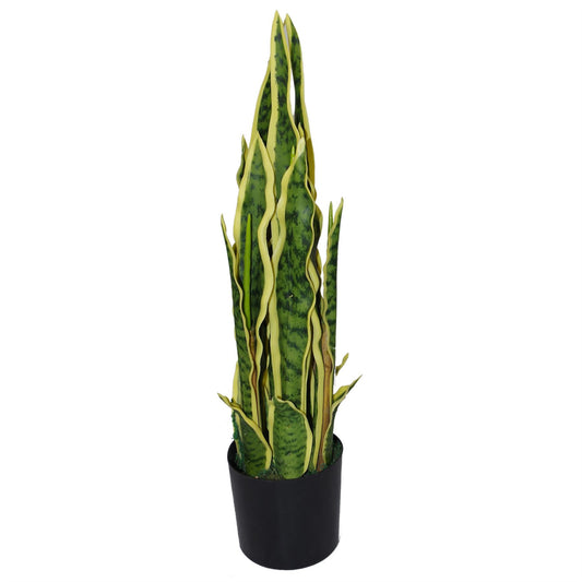 55cm Small Artificial Sansevieria Plant – Yellow & Green Faux Snake Plant