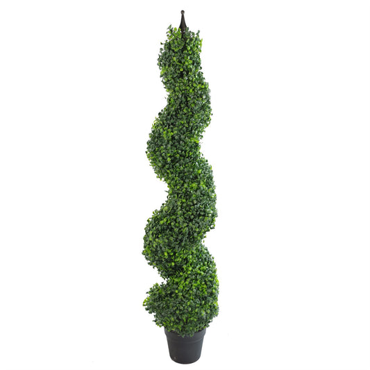 120cm Medium Artificial Boxwood Spiral Topiary Tree with Decorative Metal Top – Indoor or Outdoors