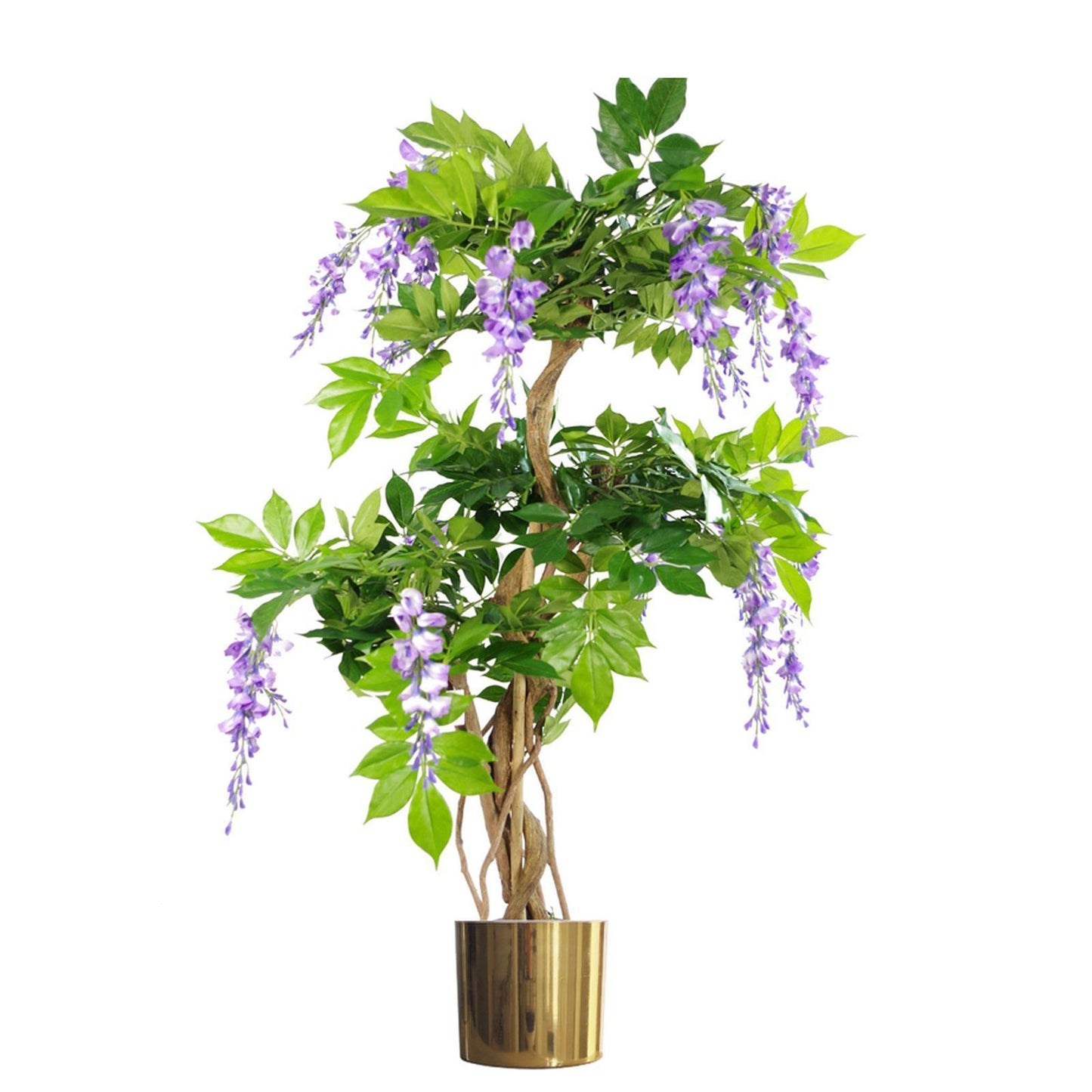 110cm Medium Artificial Purple Wisteria Tree with Gold Planter – Faux Indoor Tree