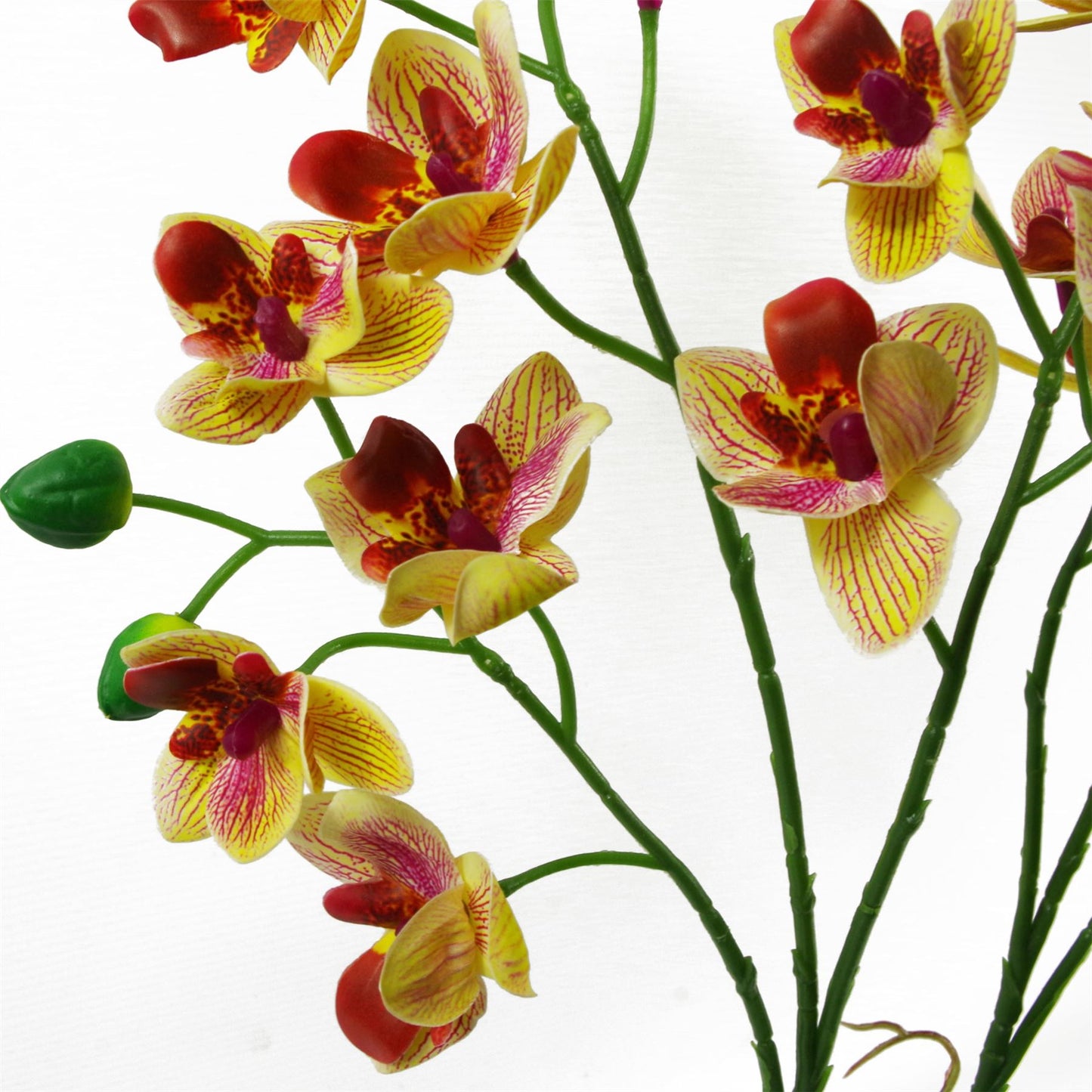 43cm Small Yellow & Pink Artificial Orchid in Black Ceramic Planter - Elegant Faux Orchid Arrangement