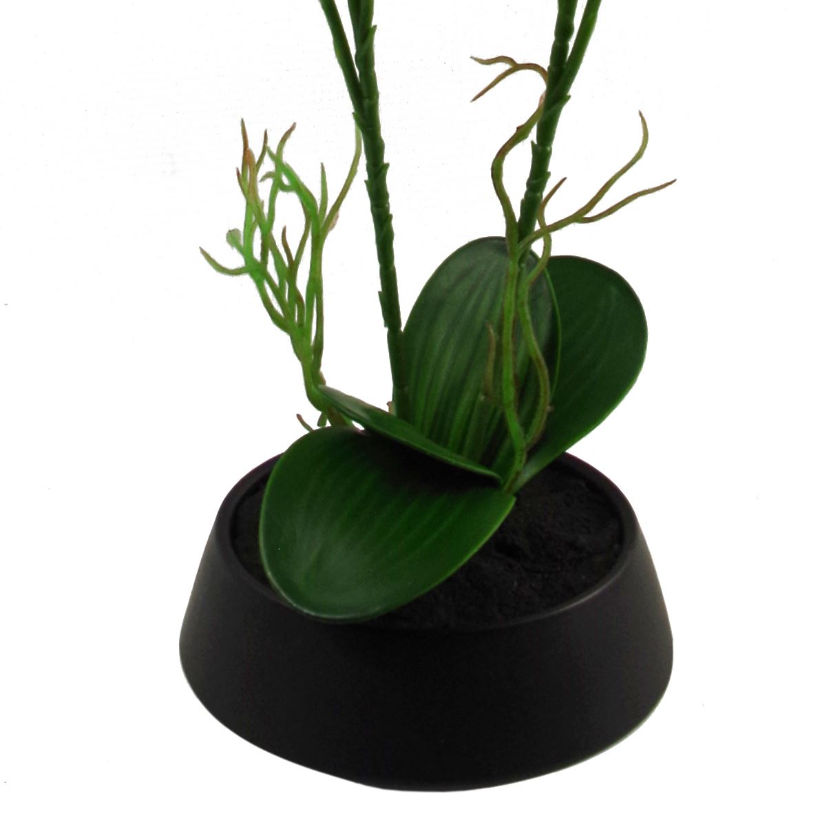 43cm Small Yellow & Pink Artificial Orchid in Black Ceramic Planter - Elegant Faux Orchid Arrangement