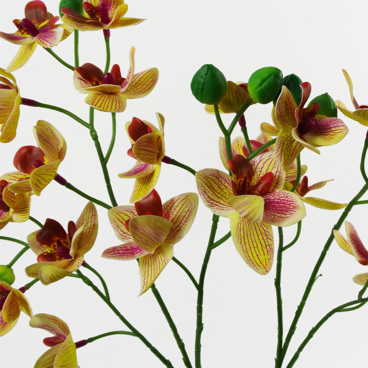 43cm Small Yellow & Pink Artificial Orchid in Black Ceramic Planter - Elegant Faux Orchid Arrangement