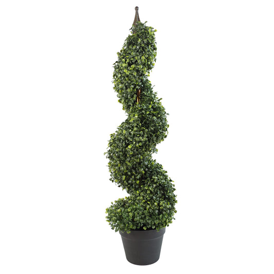 90cm Small Artificial Boxwood Spiral Topiary Tree with Decorative Metal Top – Indoors & Outdoors
