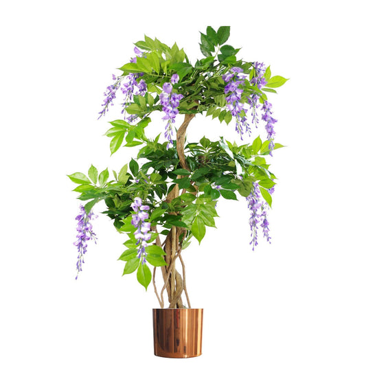 110cm Medium Artificial Purple Wisteria Tree with Copper Planter – Faux Indoor Tree
