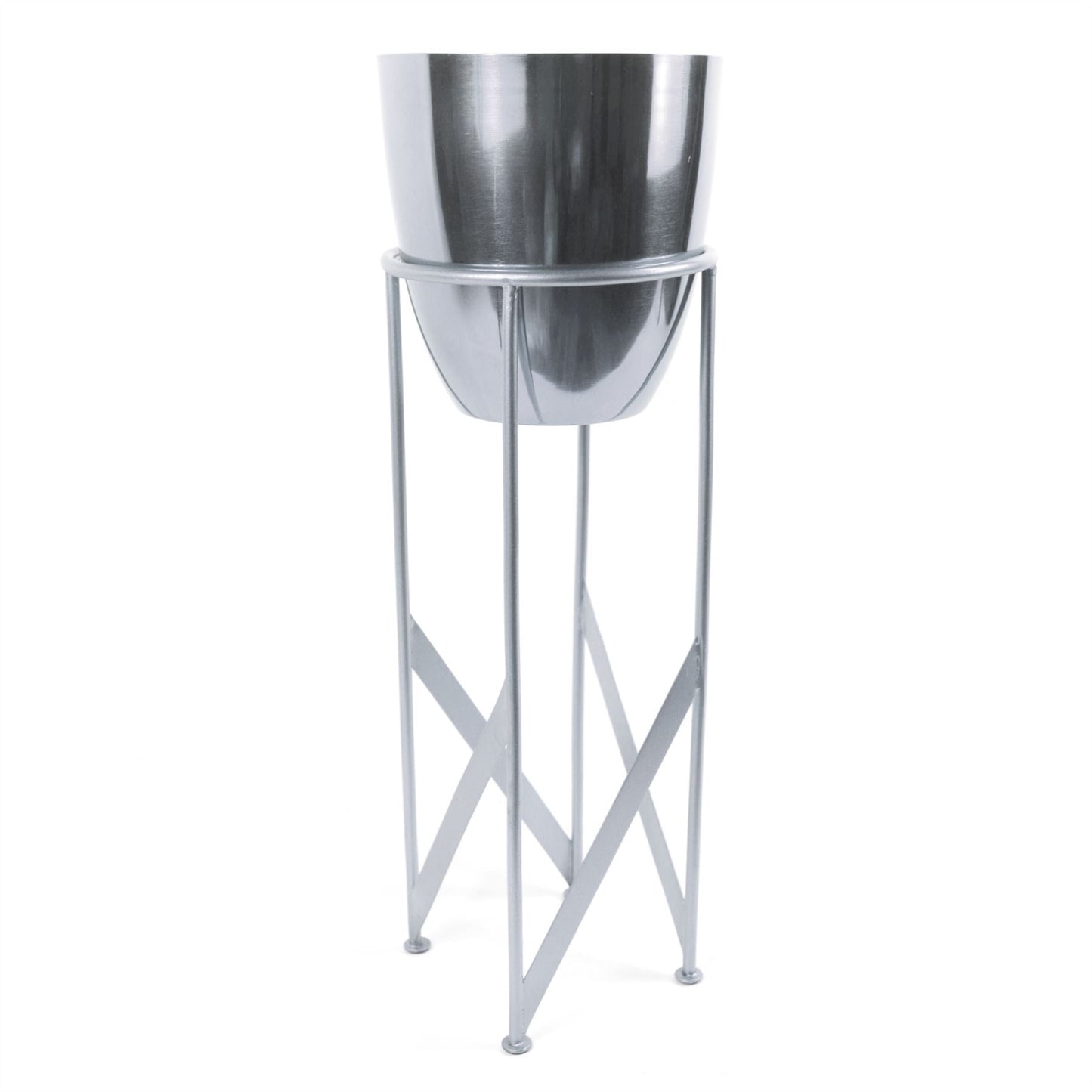 55cm x 19cm Medium Silver Metal Planter with Matching Stand – Indoor Plant Stand