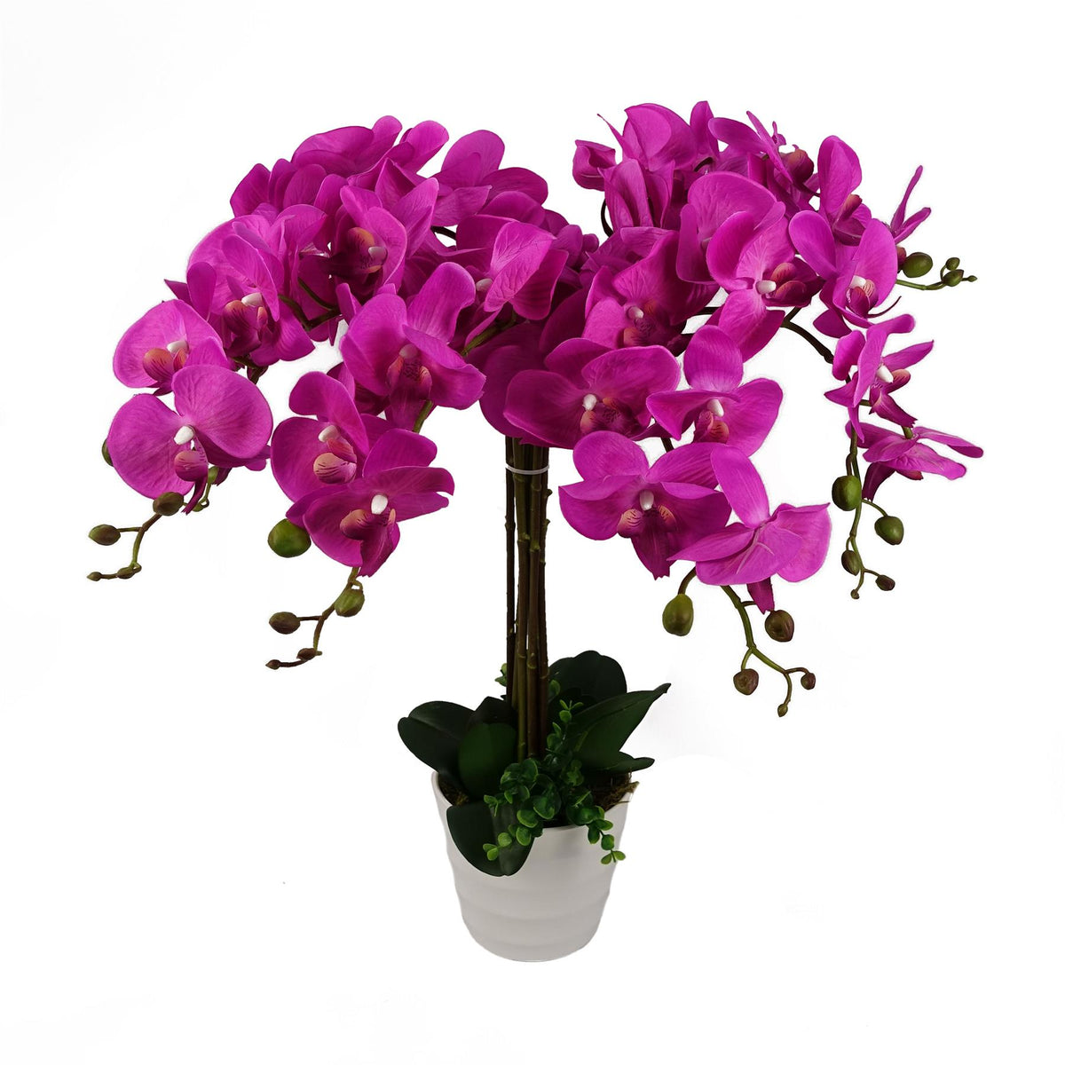 85cm Medium Artificial Pink Orchid Bush in White Pot - Deluxe Faux Orchid Plant