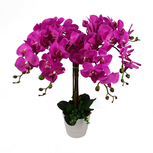 85cm Medium Artificial Pink Orchid Bush in White Pot - Deluxe Faux Orchid Plant