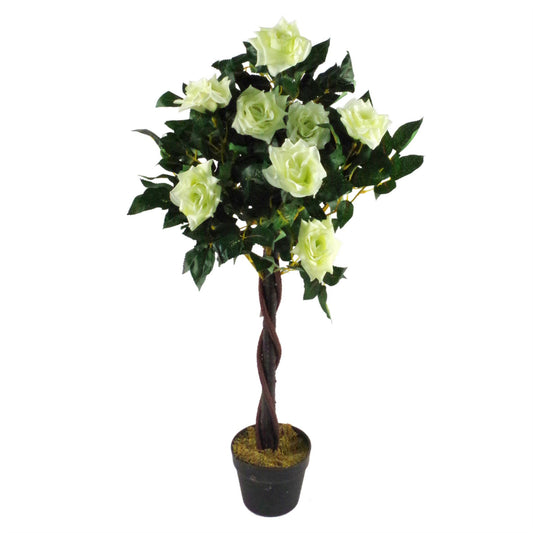 90cm Small Artificial Cream Rose Tree – Wedding Tree with Twisted Vine Detail