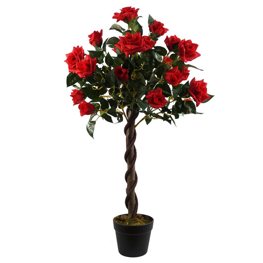 90cm Small Artificial Red Rose Tree – Wedding Tree with Twisted Vine Detail