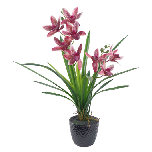 50cm Small Artificial Dark Pink Orchid in Ceramic Planter - Elegant Faux Plant