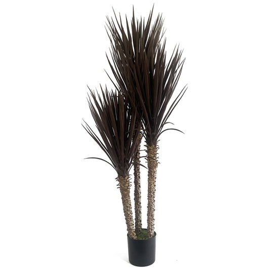 155cm Large Artificial Yucca Tree – UV Resistant Outdoor Triple Spiky Plant (Dark Red & Brown)