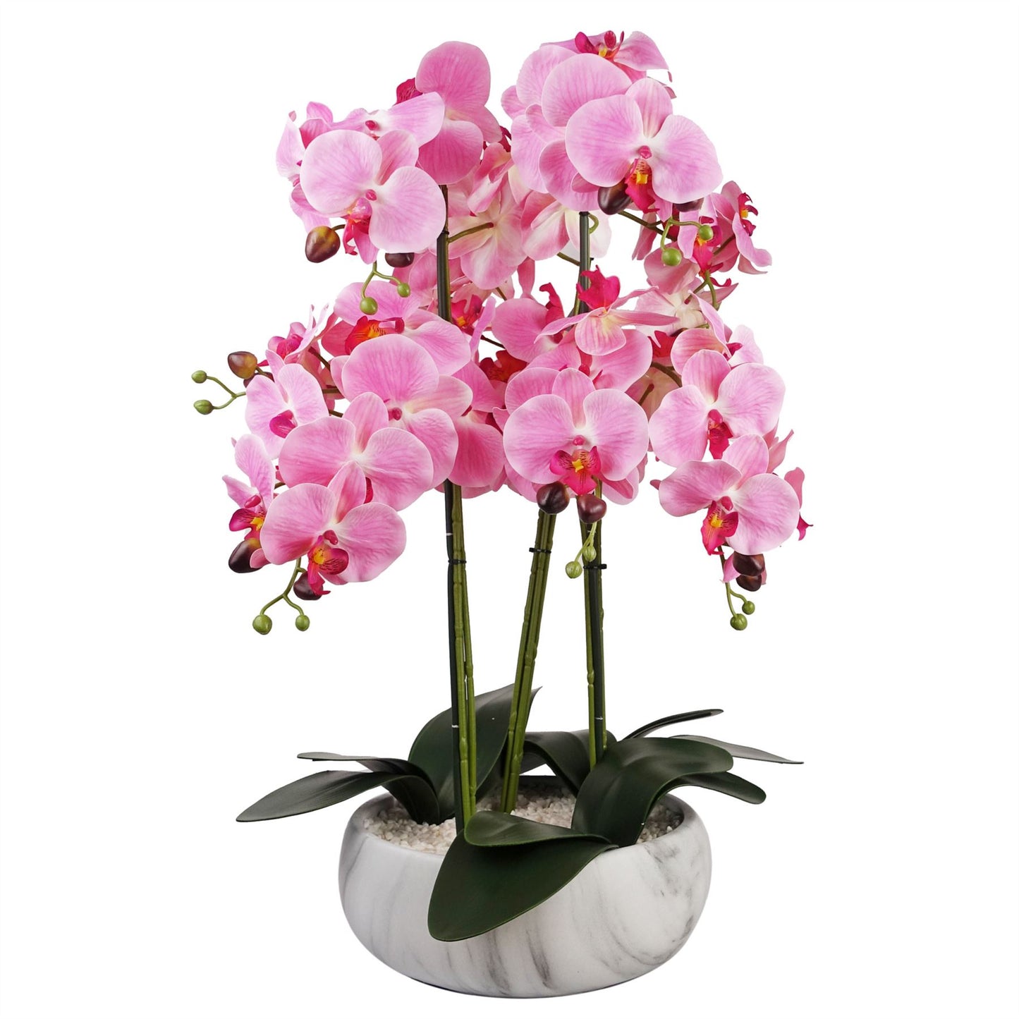 60cm Medium Pink Artificial Orchid in Marble Effect Ceramic Planter – Realistic Elegant Display