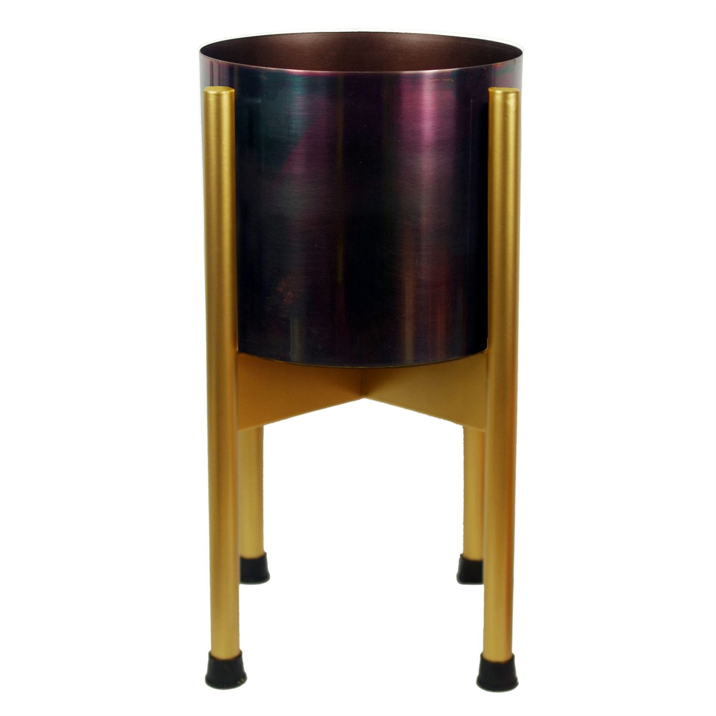 38.5cm x 18cm Medium Gold Metal Plant Stand with Iridescent Rainbow Planter – Premium Indoor Display