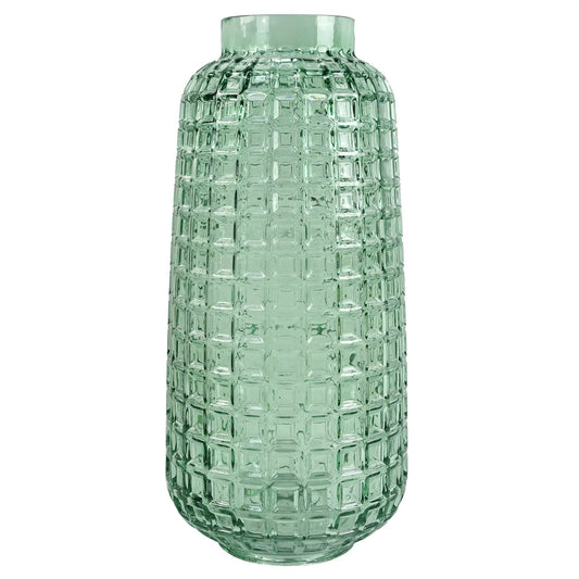 30cm Medium Green Cube Glass Vase – Modern Embossed Glass Vase for Flowers