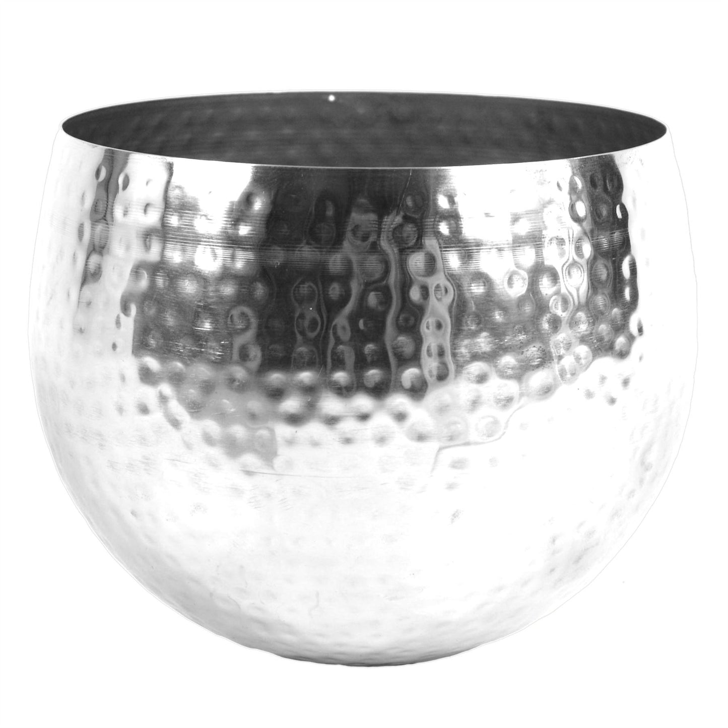 22cm x 17cm Medium Hammered Silver Bowl Planter – Straight-Edge Silver Plant Pot