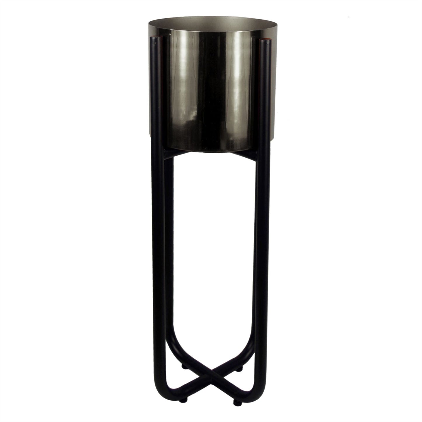 62cm x 18cm Medium Black Metal Plant Stand with Silver Planter – Premium Indoor Display