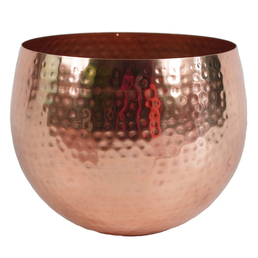 22cm x 17cm Medium Hammered Copper Bowl Planter – Straight-Edge Copper Plant Pot